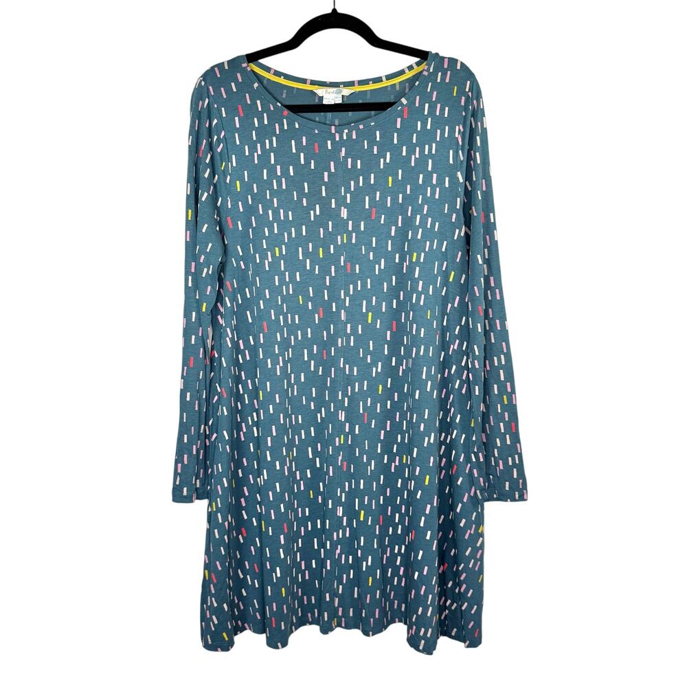 Boden Green Printed Confetti Long Sleeve Swing Mini Dress 10R